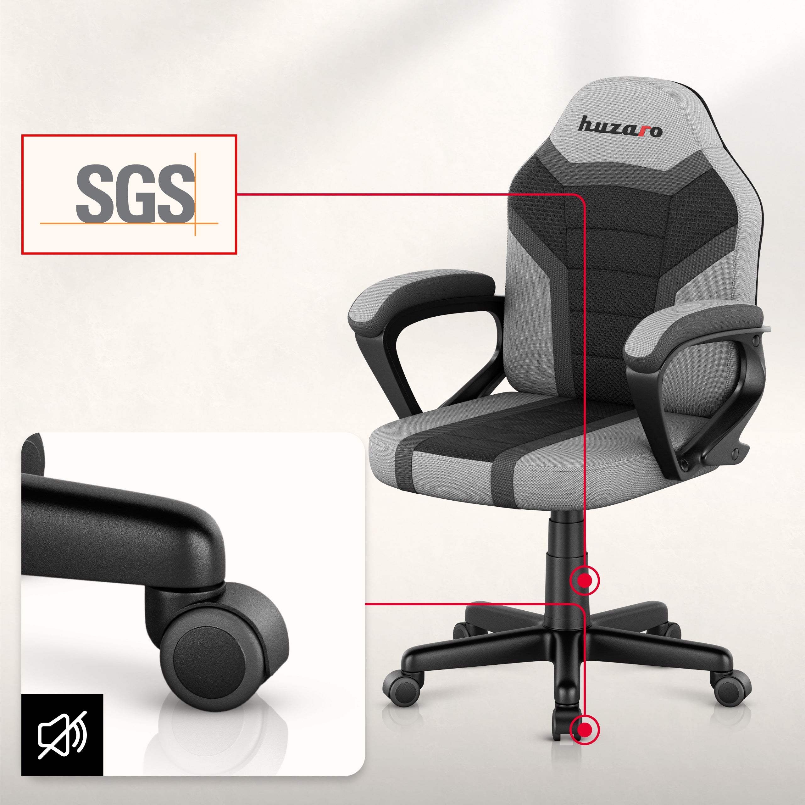 HUZARO RANGER 1.0 Grey Mesh gamingstoel voor kinderen