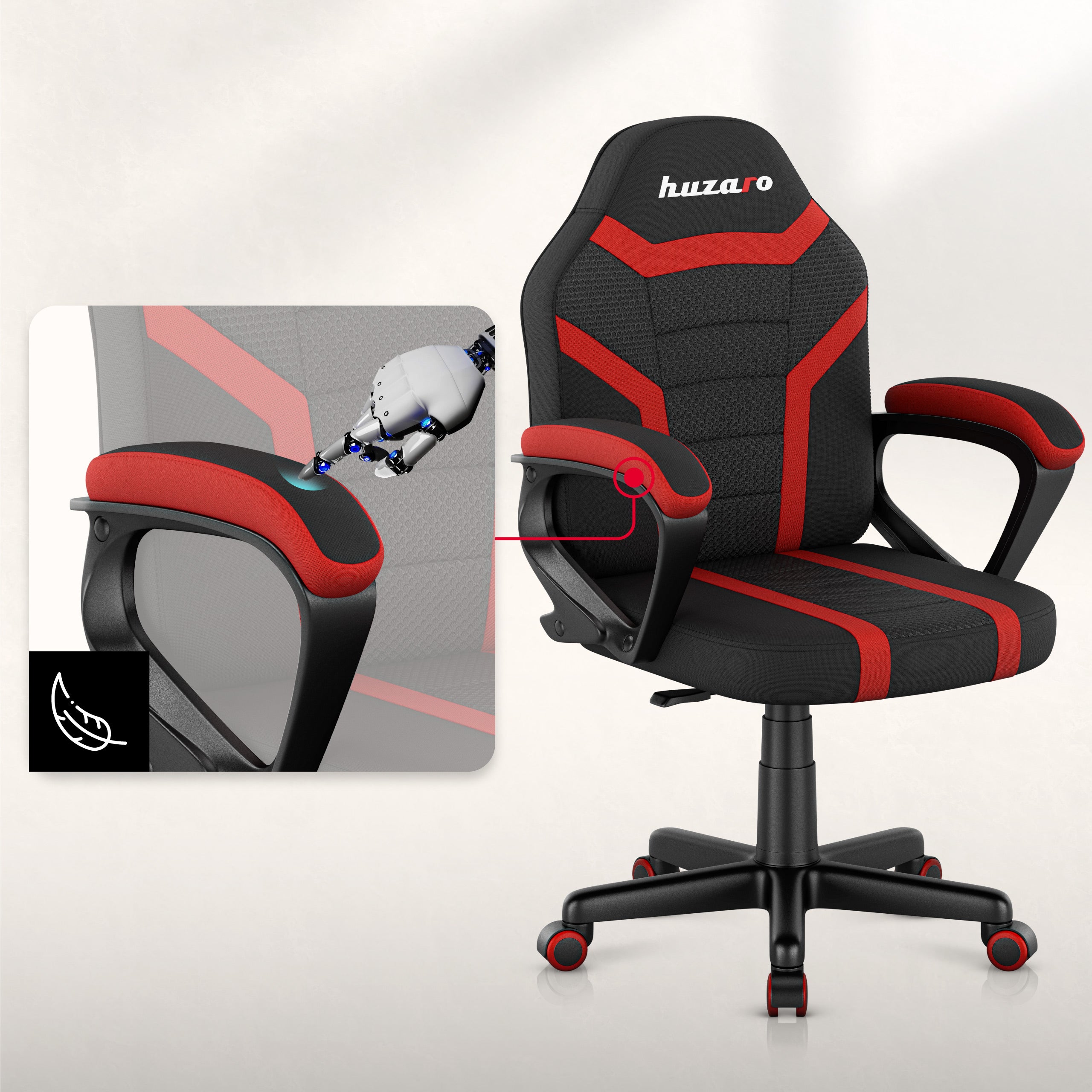 HUZARO RANGER 1.0 Red Mesh gamingstoel voor kinderen