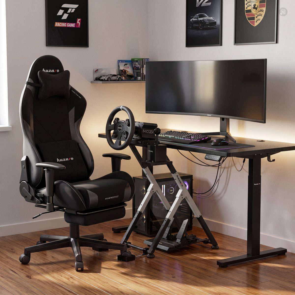 Inklapbaar sim racing frame Huzaro Speed 2.5 White