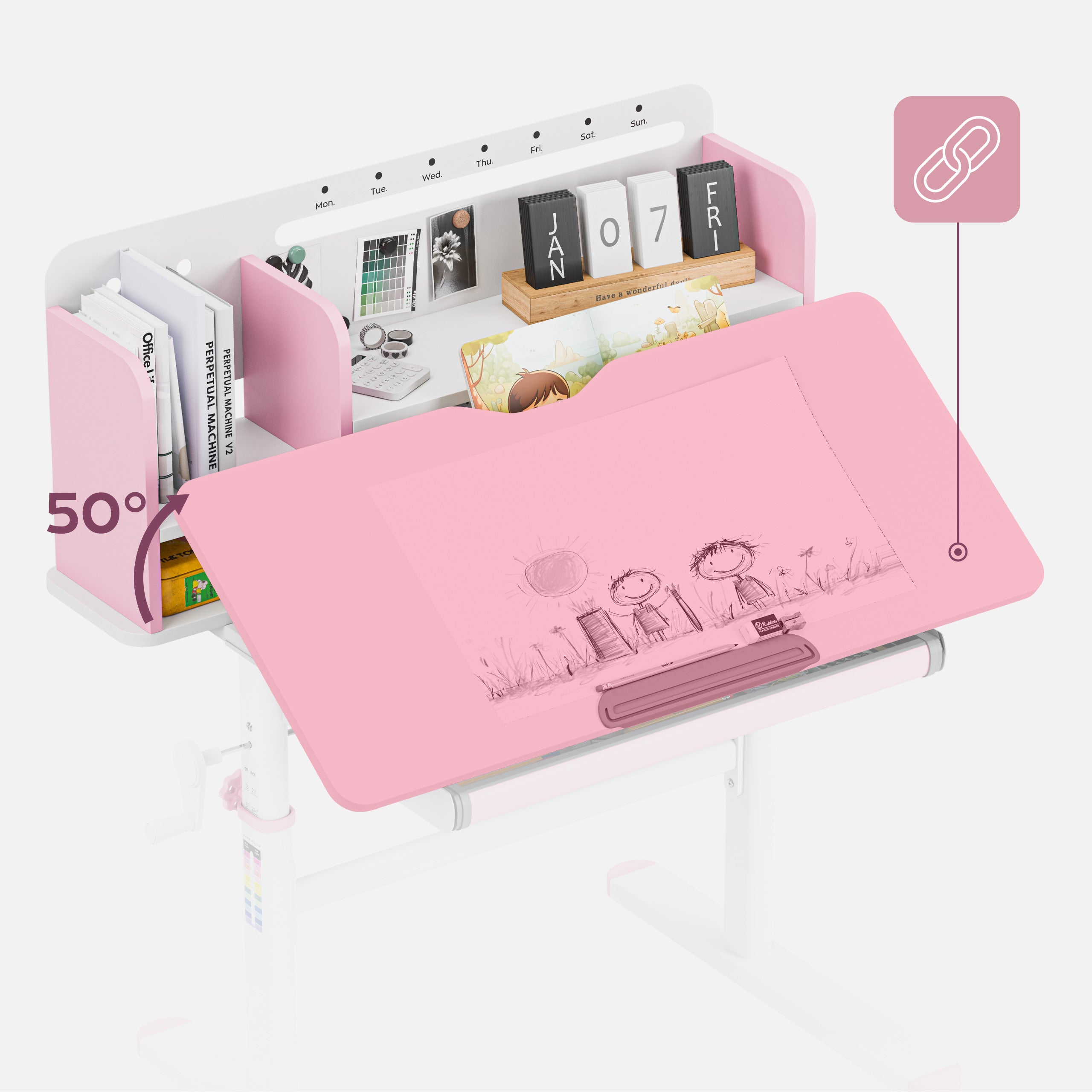 Ergonomisch bureau voor kinderen: Mark Adler Study 5.0 Pink 90 cm
