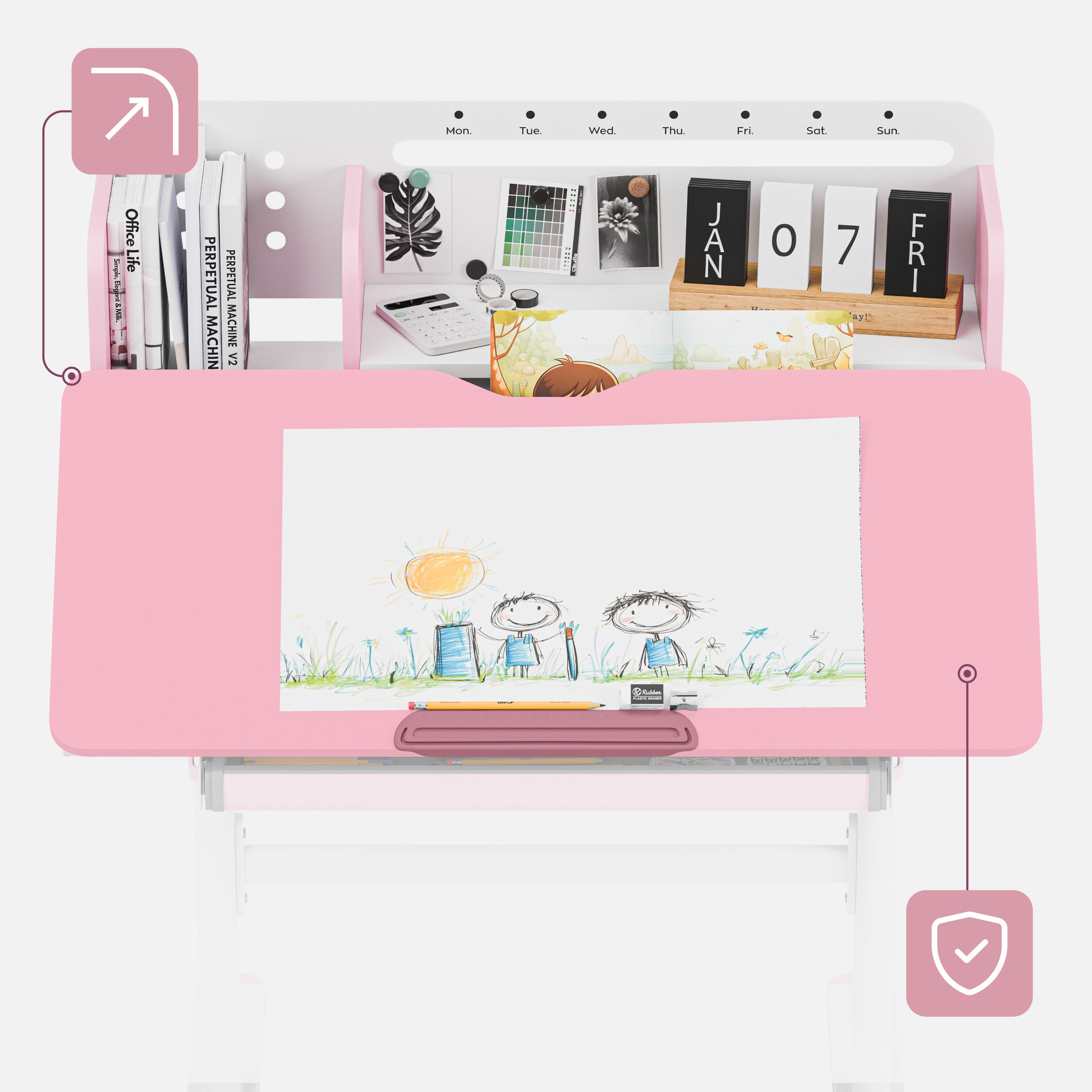 Ergonomisch bureau voor kinderen: Mark Adler Study 5.0 Pink 90 cm