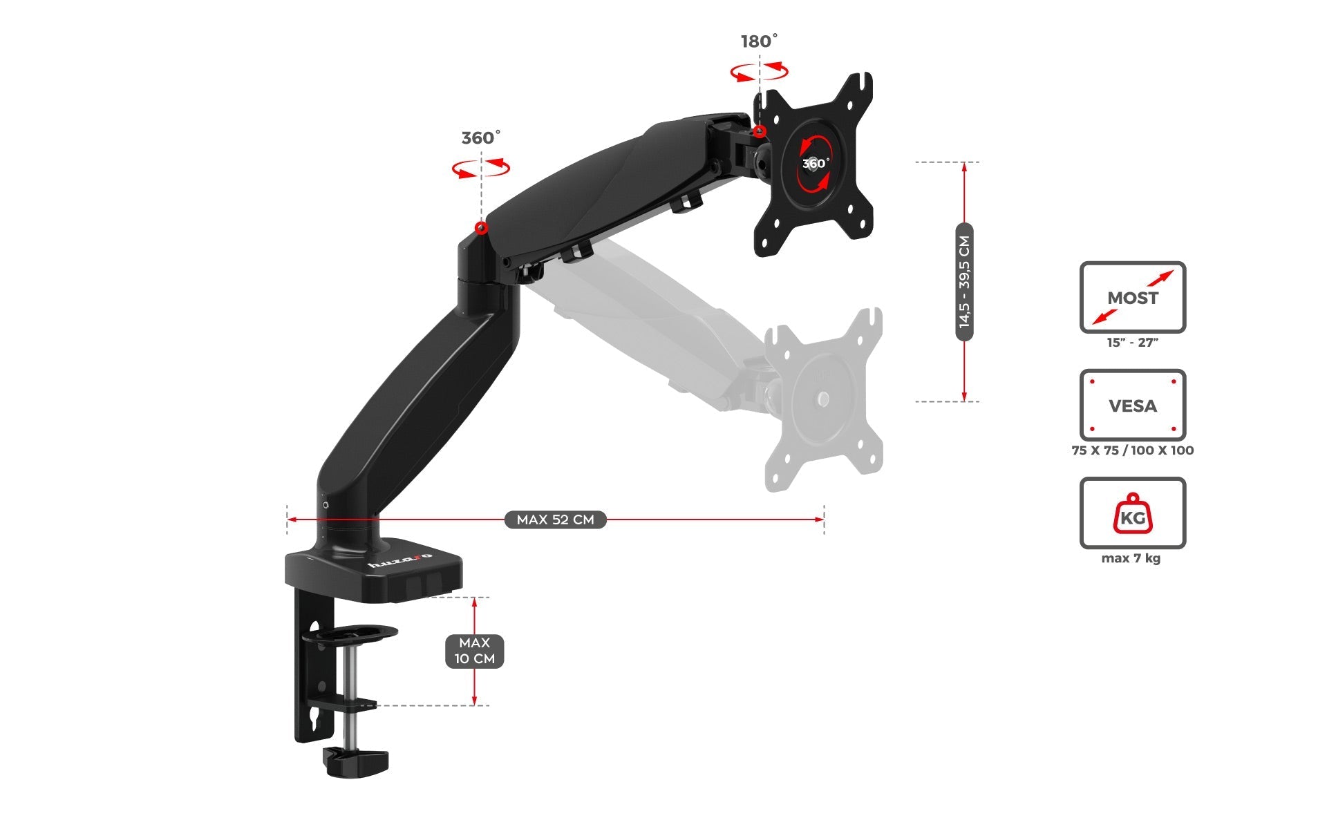 HUZARO Motion 1.2 draaibare monitorbeugel